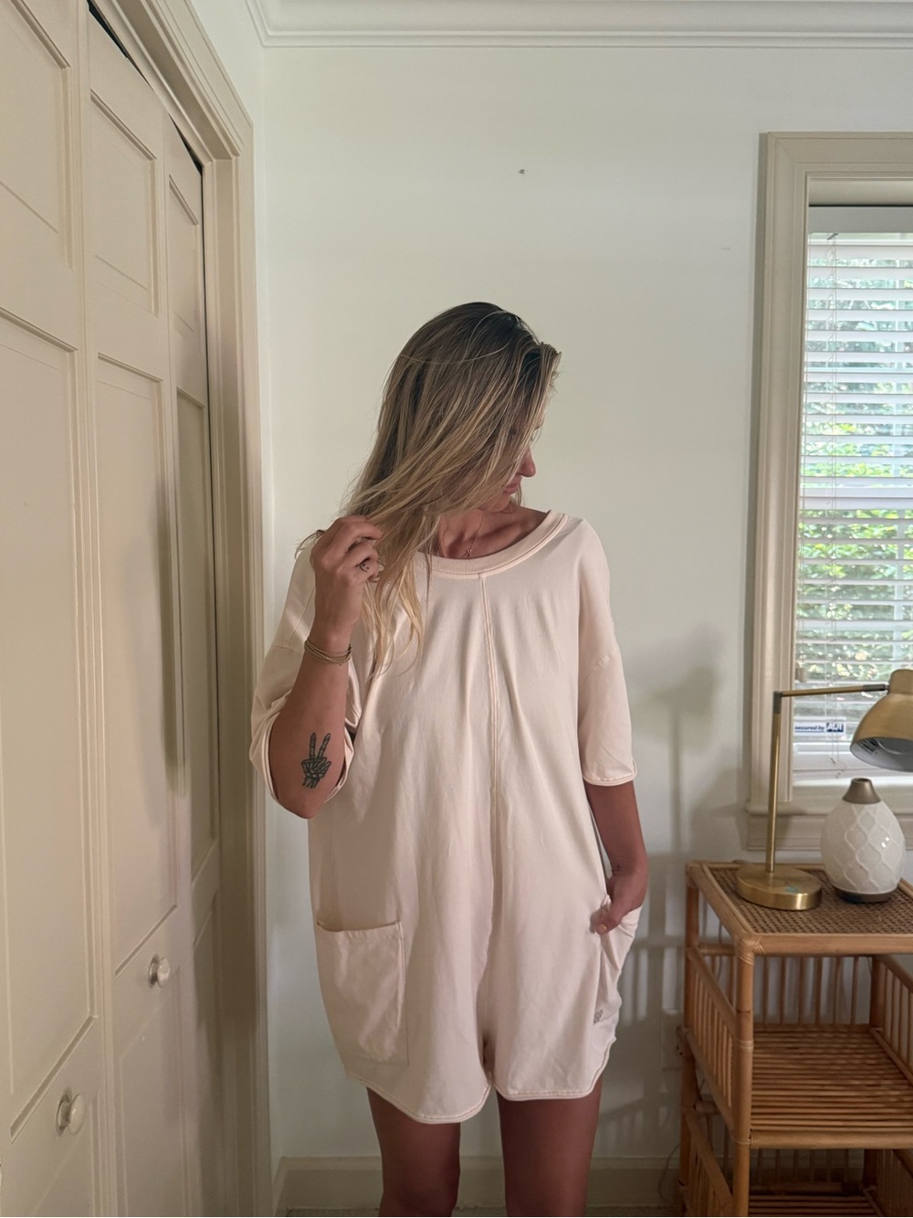 FP Movement by Free People Hot Shot Tee Romper Pale Blush Short Sleeve - Picture 5 of 6
